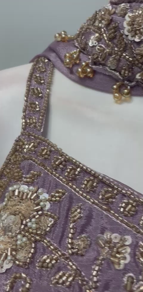 Smoky Lilac Antique Gold Floral Palazzo Set