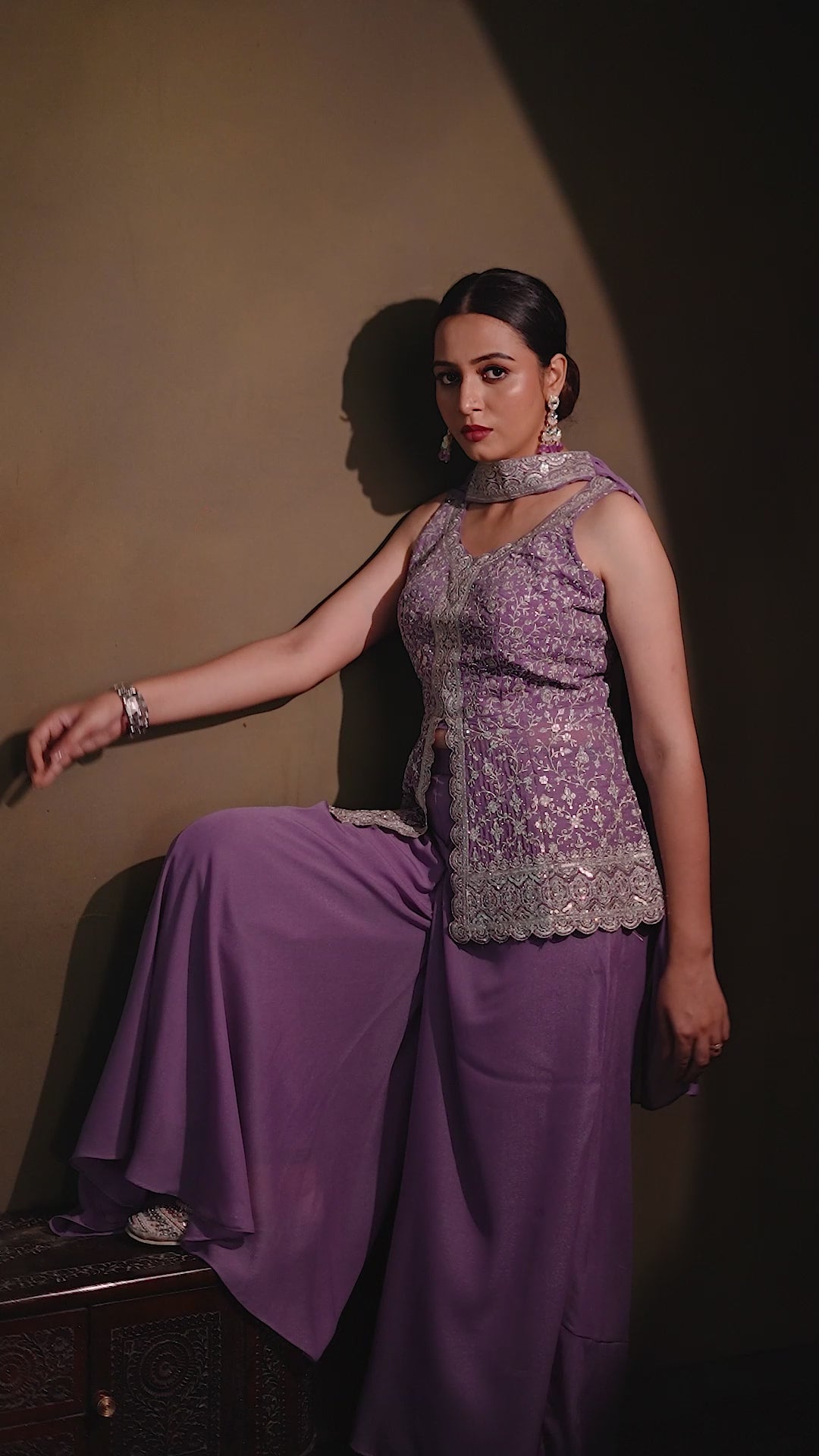 Lavender Embroidered Peplum Kurta with Palazzo Pants