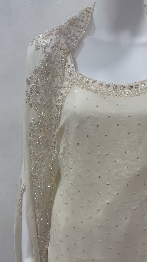 Regal Ivory Embellished Cape Ensemble