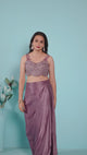Mauve Draped Satin Saree Gown with Embroidered Scallop Blouse & Cape Pallu – Indo-Western Cocktail & Wedding Wear
