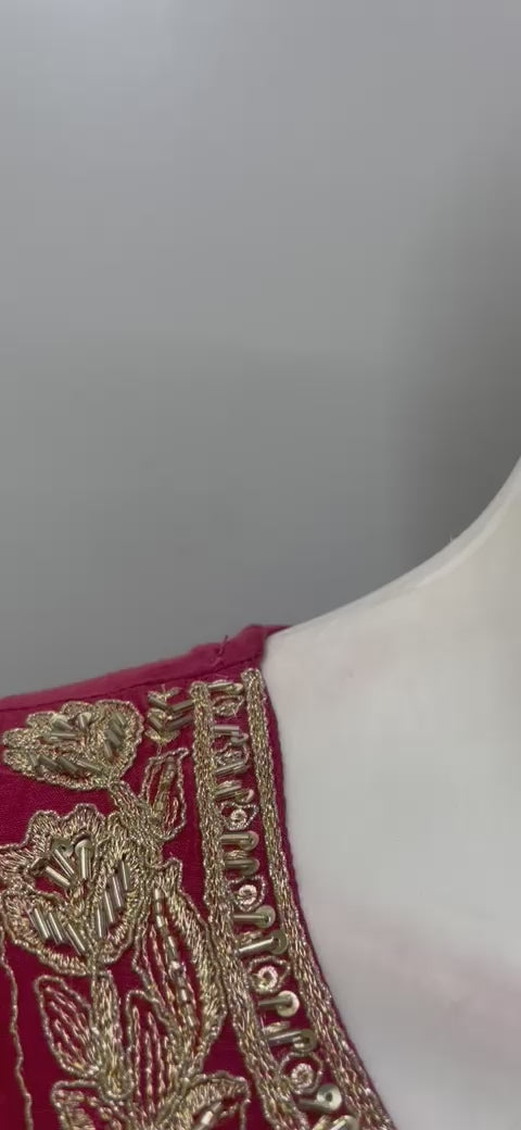 Deep Raspberry Antique Gold Anarkali Set