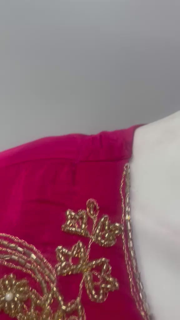 Fuchsia Gold Embroidered Kaftan Palazzo Ensemble