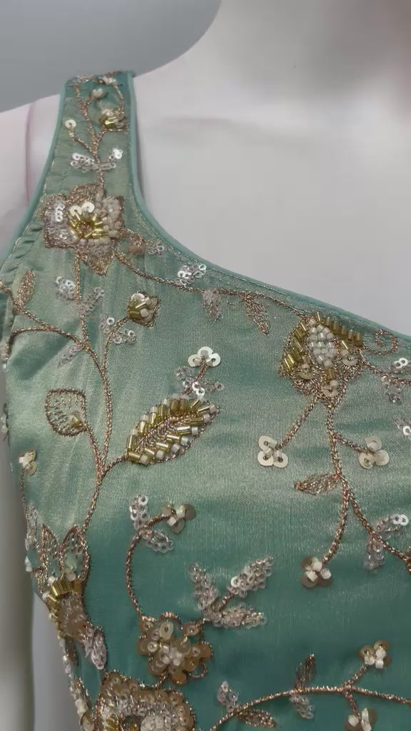 Mint Gold Embroidered Palazzo Set