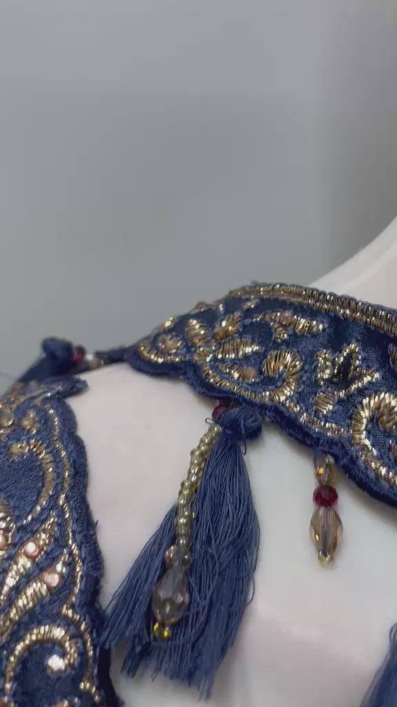 Midnight Navy Antique Gold Embroidered Palazzo Ensemble