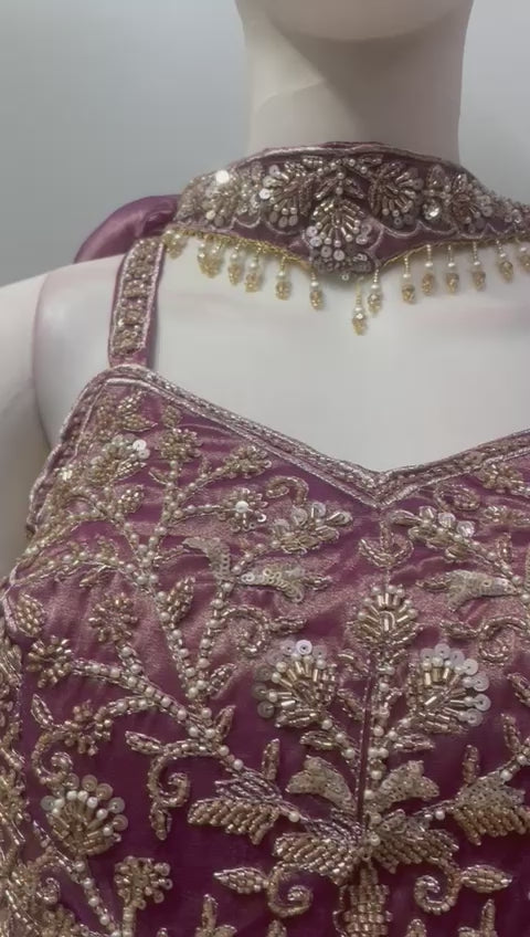 Smoky Mauve Antique Gold Floral Palazzo Set