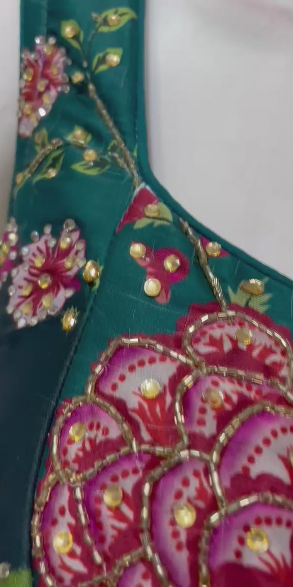Peacock Teal Floral Embroidered Lehenga Set