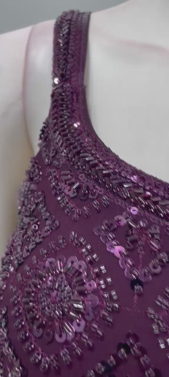 Midnight Plum Sequin Embroidered Palazzo Ensemble