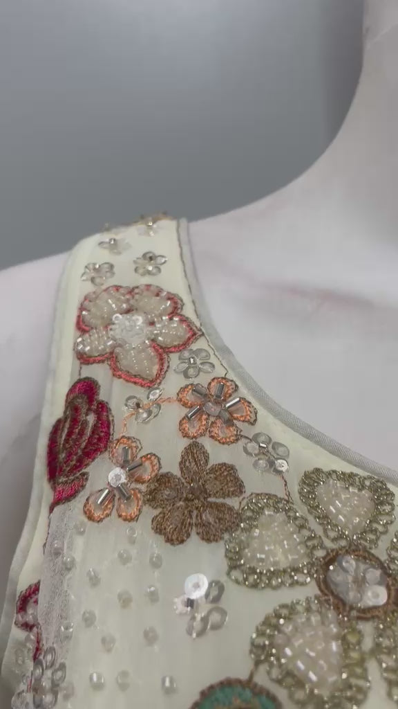 Ivory Botanical Embroidered Palazzo Couture Ensemble