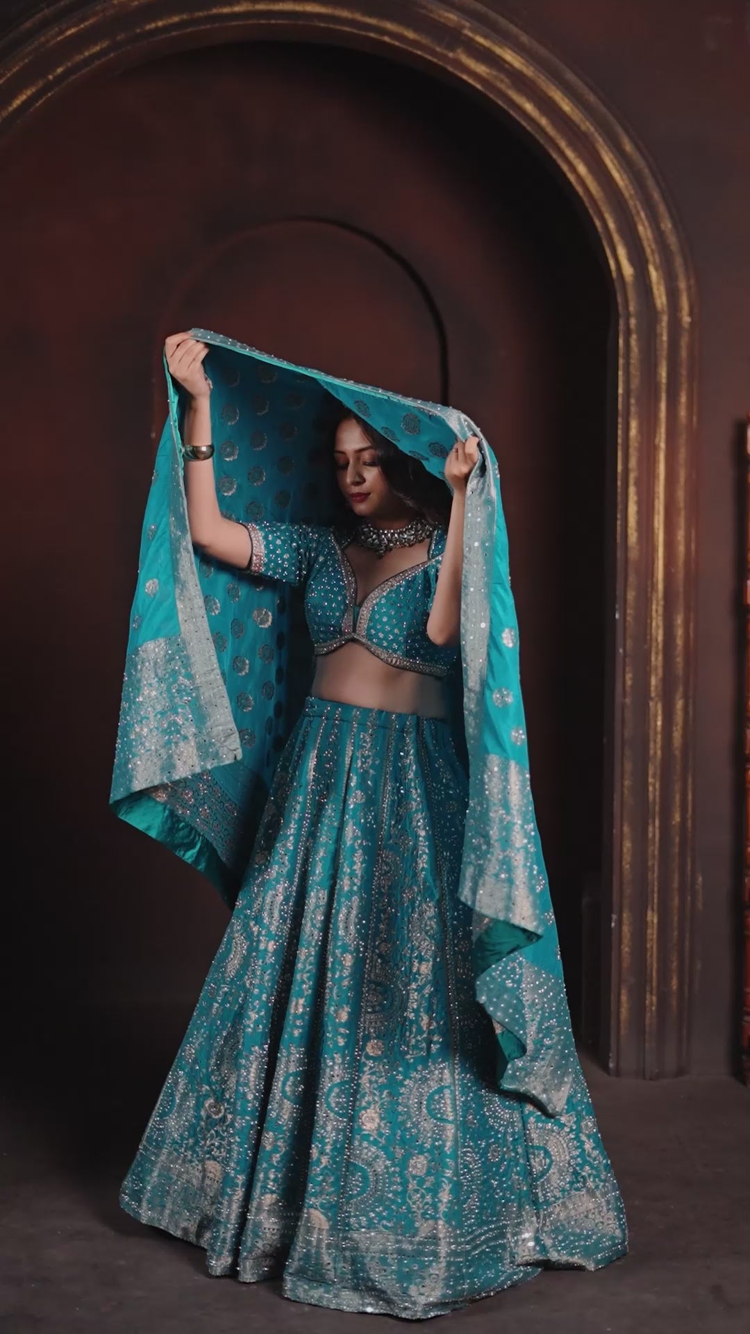 Royal Blue Zari Embroidered Silk Lehenga Set with Mirror Work Blouse & Dupatta