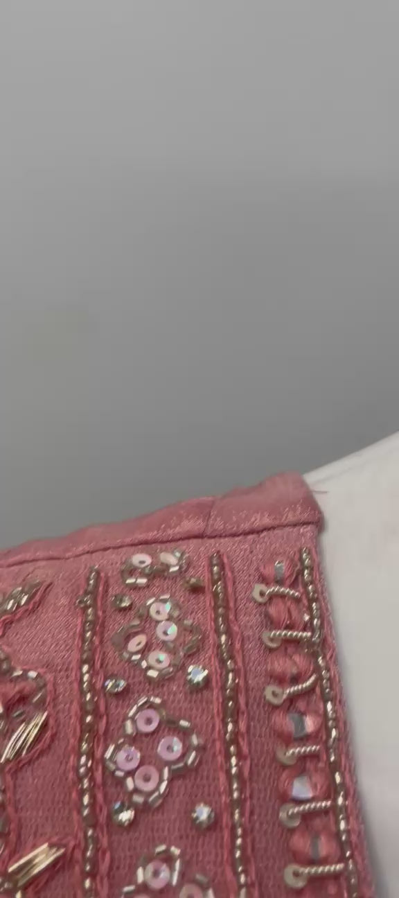 Coral Rose Gold Embroidered Anarkali Set