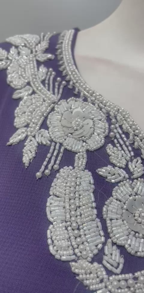 Lavender White Lace Embroidered Kurta Set