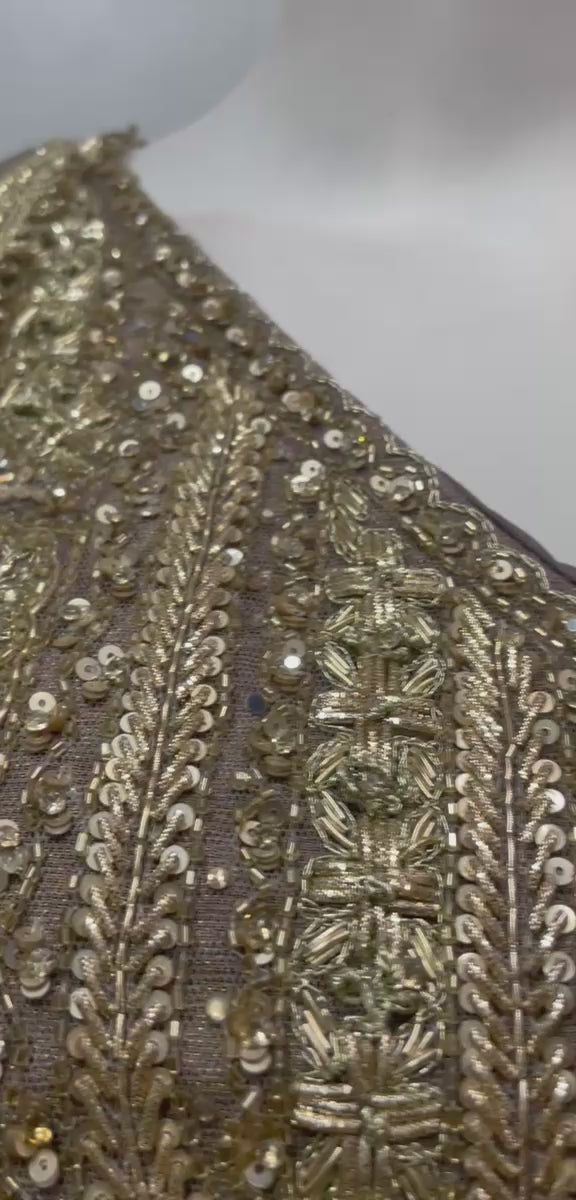Taupe Gold Embroidered Palazzo Set