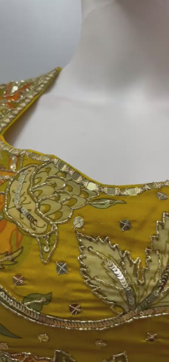 Mustard Floral Mirror Lehenga Set