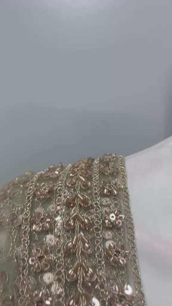 Sage Champagne Embroidered Bridal Lehenga Set