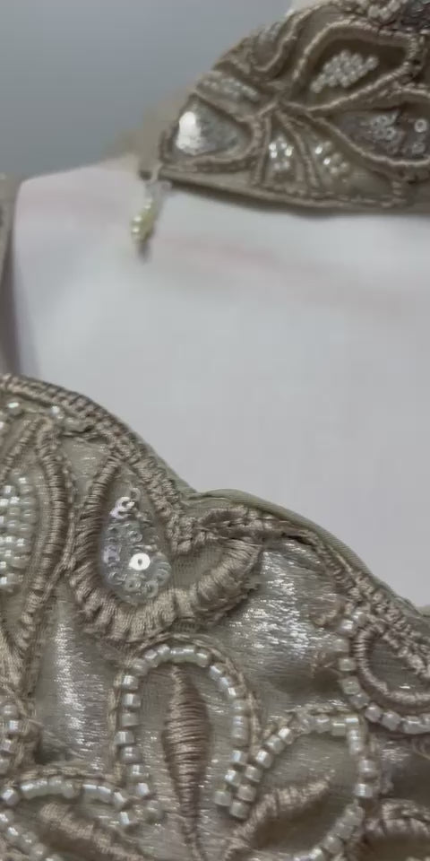 Champagne Taupe Silver Floral Palazzo Set
