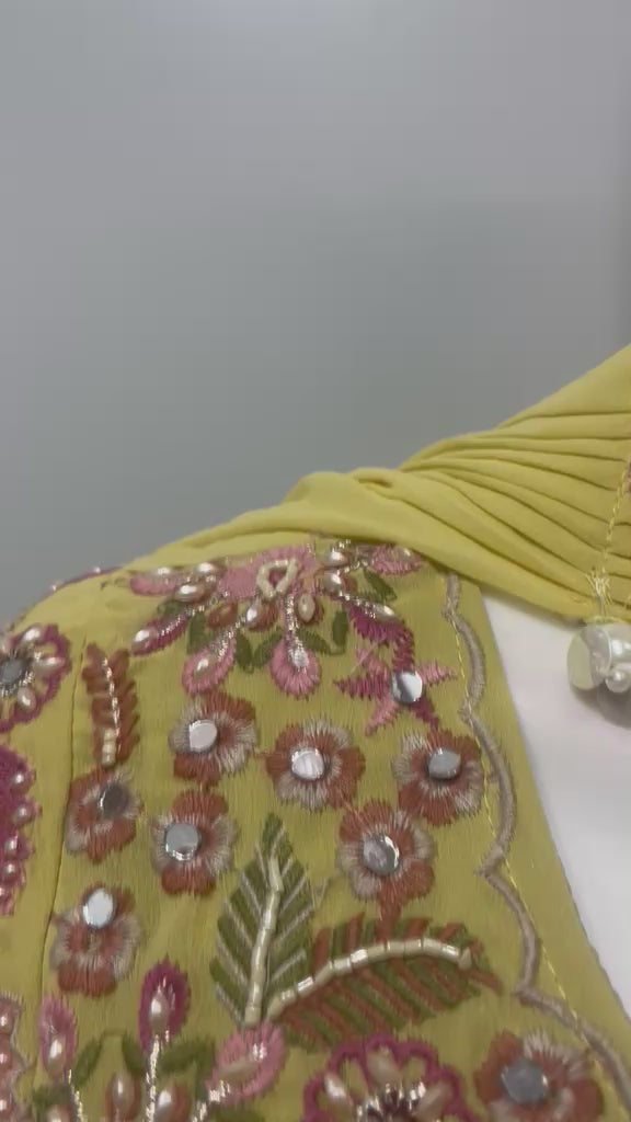 Chartreuse Jewel Embroidered Peplum Palazzo Ensemble