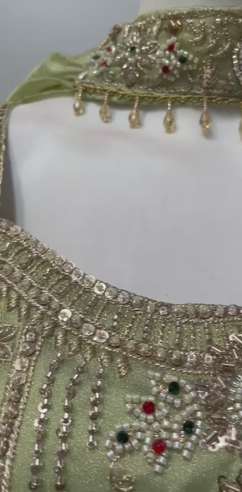 Pistachio Green Multicolor Jewel Palazzo Set