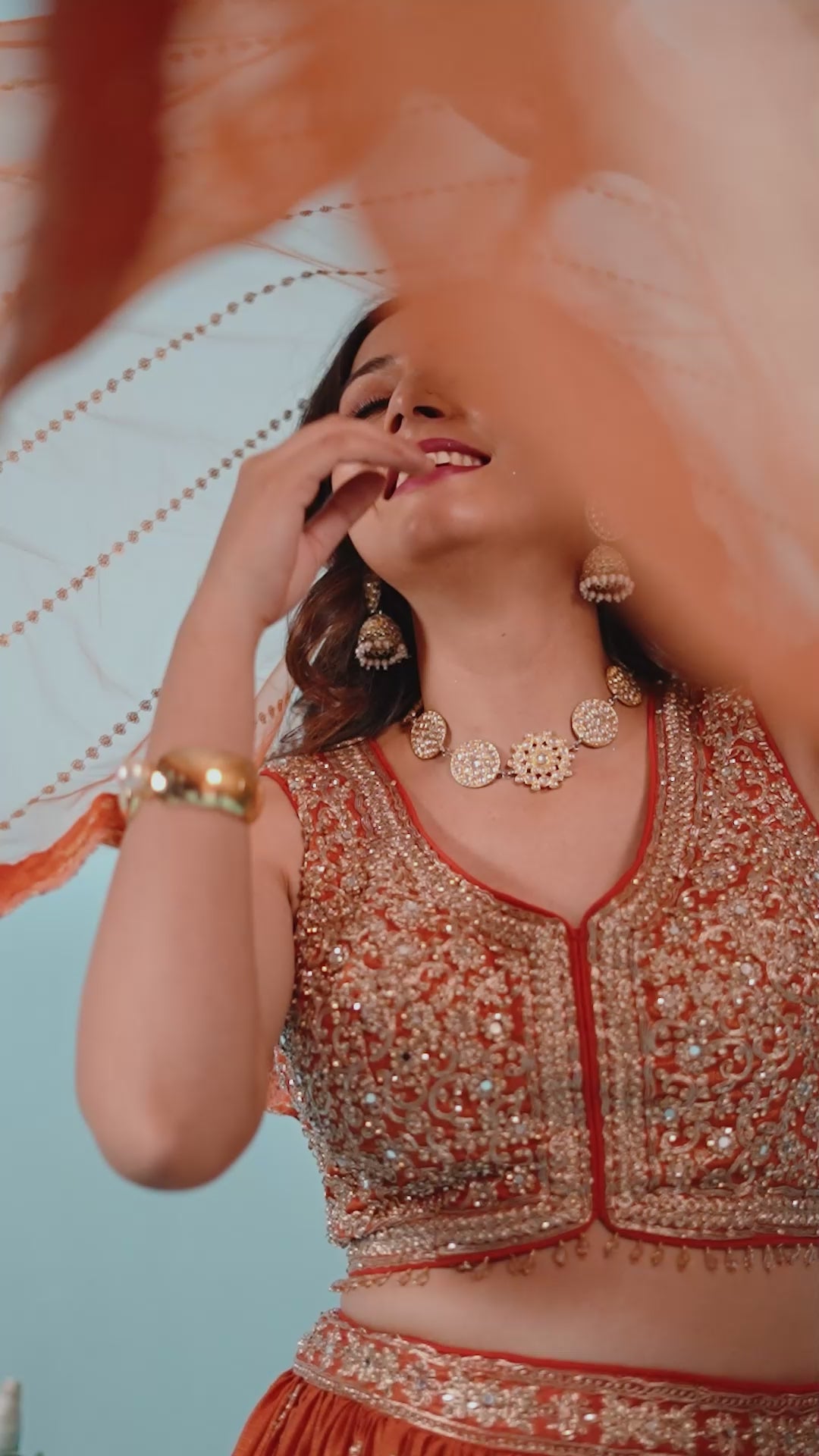 Tangerine Orange Raw Silk Bridal Lehenga Set with Heavy Zardozi Embroidery & Sequin Mesh Dupatta