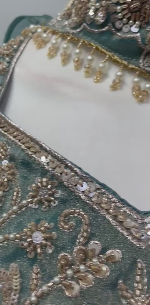Deep Teal Antique Gold Floral Palazzo Set