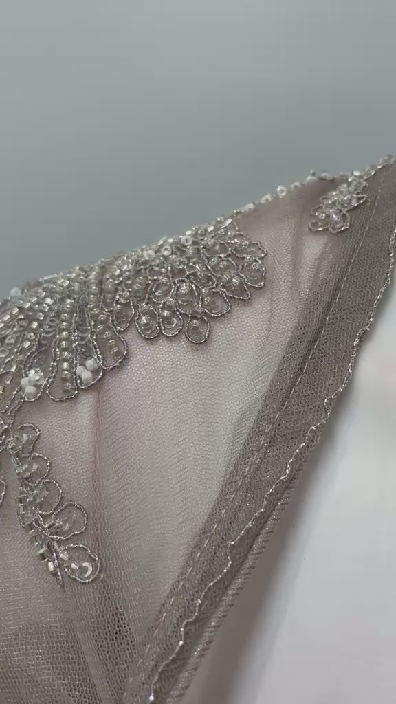 Taupe Silver Corset Draped Saree Set