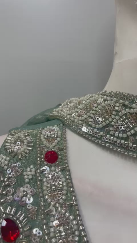 Sage Mint Silver Jewel Palazzo Set