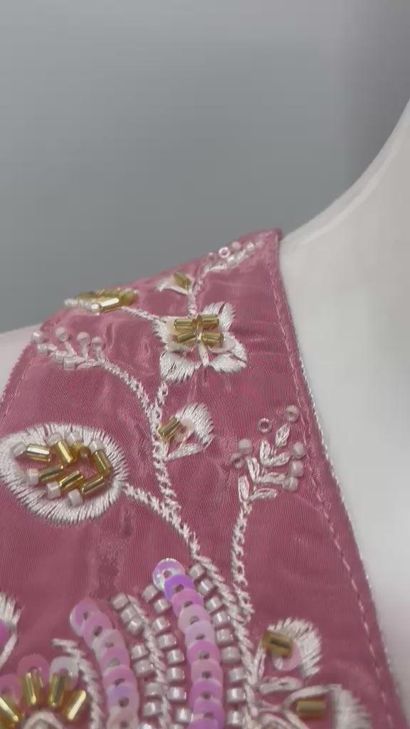 Dusty Rose Champagne Gold Embroidered Palazzo Ensemble