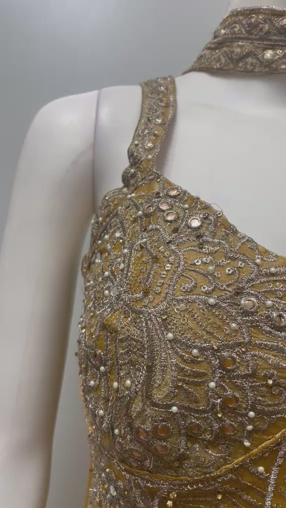 Mustard Gold Embroidered Corset Palazzo Set