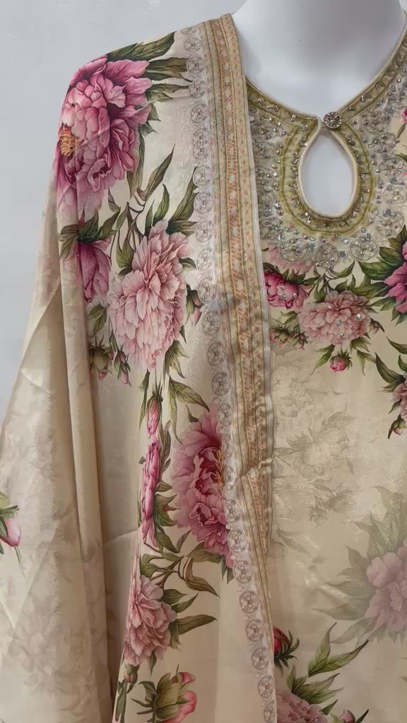Cream Floral Print Sharara Suit