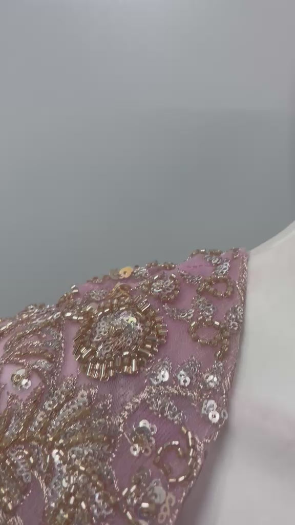 Dusty Rose Gold Embellished Draped Skirt Set