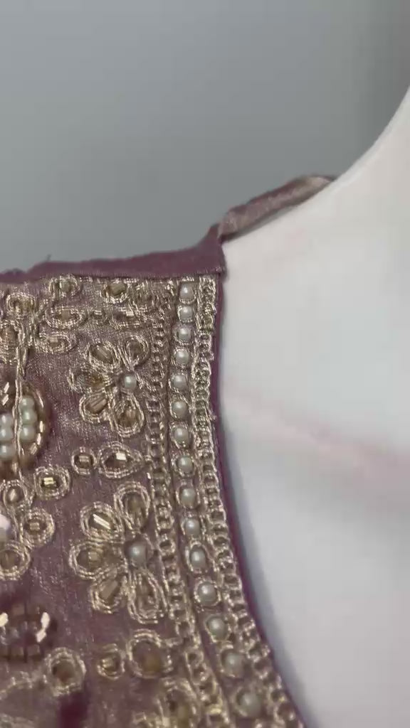 Dusty Mauve Bronze Antique Gold Jewel Lehenga Set