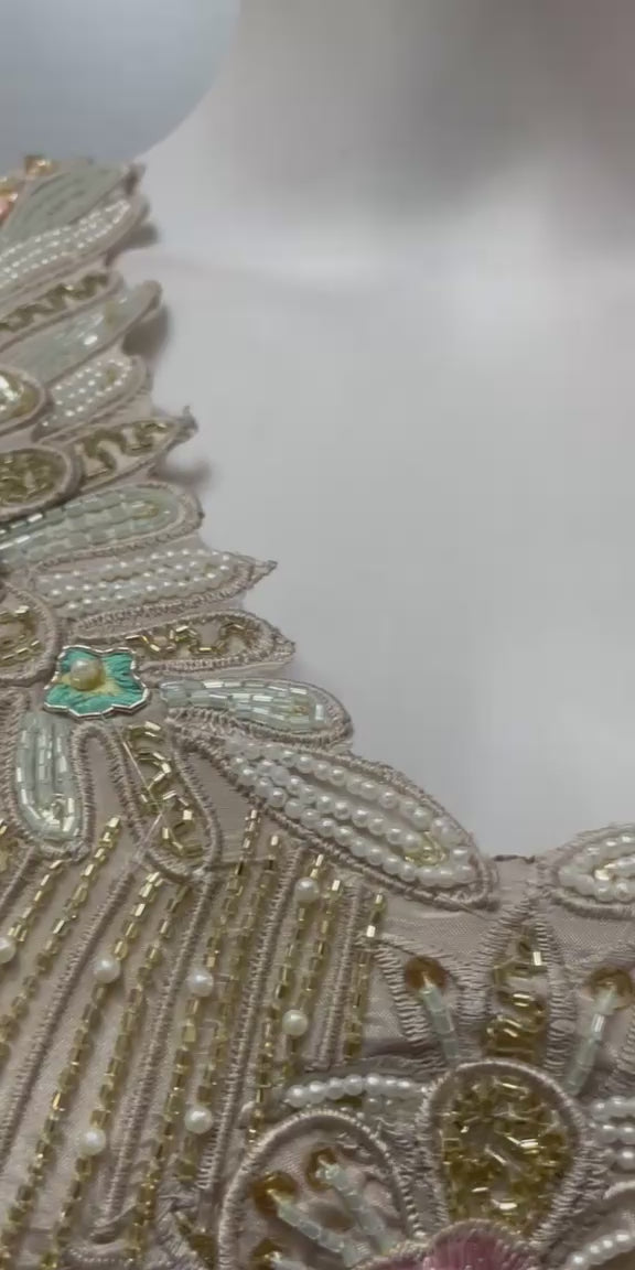 Champagne Pearl Embroidered Cape Lehenga Set