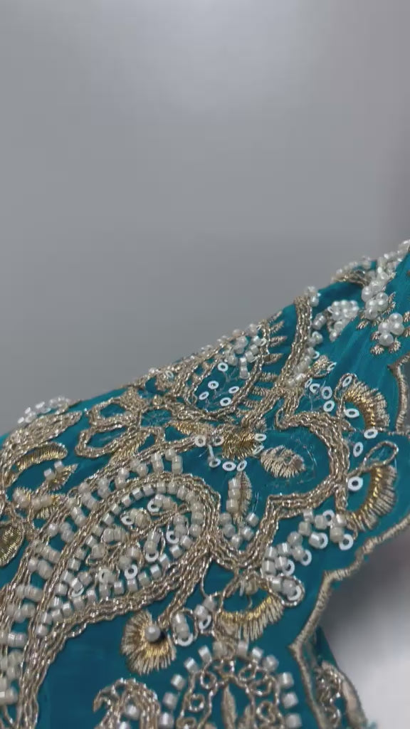 Teal Embroidered Cape Draped Skirt Set