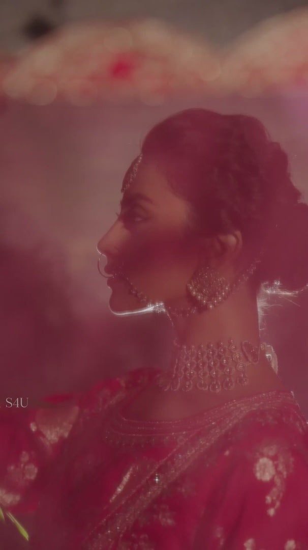 Crimson Rose Embroidered Festive Suit