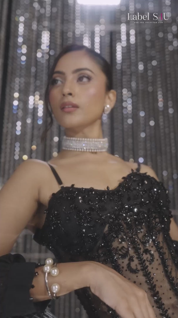 Black Embellished Evening Saree Gown