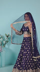 Navy Blue Foil Print Lehenga Set with Dupatta
