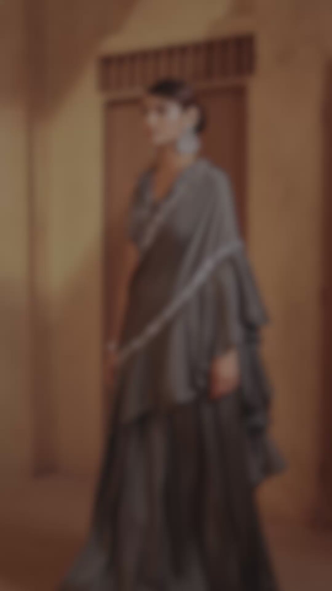 Charcoal Ruffle-Draped Ethnic Set – Dramatic Elegance with Modern Edge