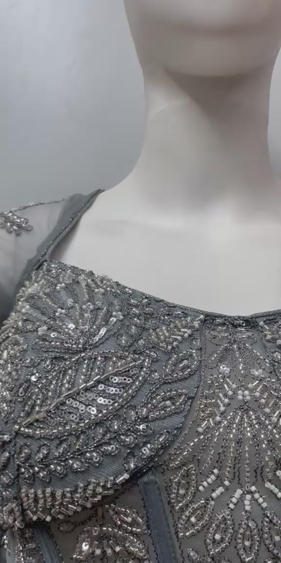 Steel Grey Silver Draped Saree Set