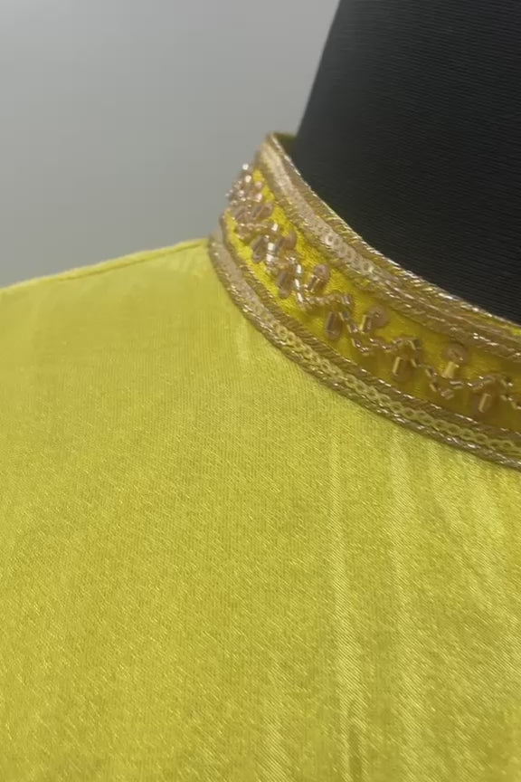 Chartreuse Yellow Gold Peacock Festive Mens Kurta