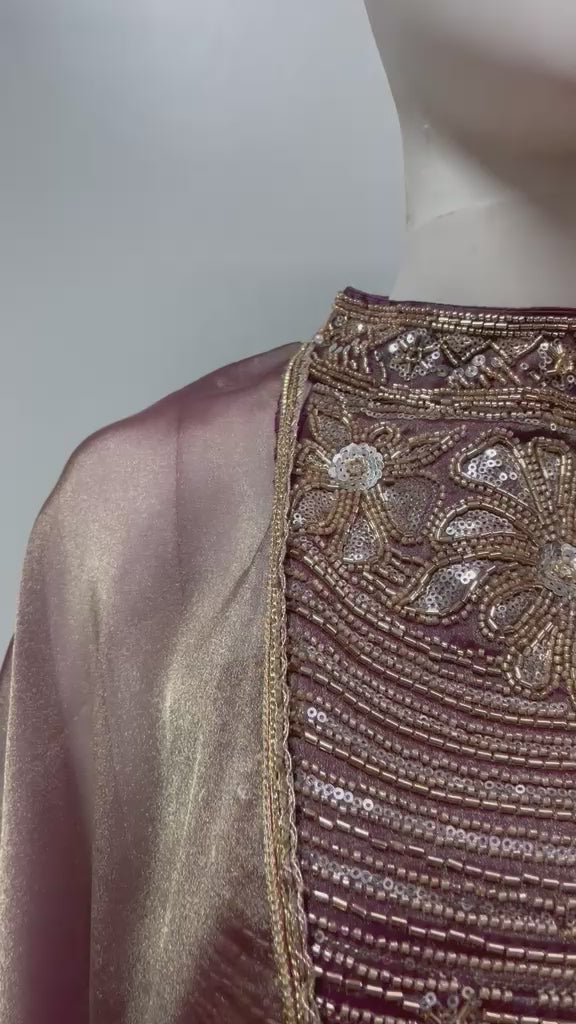Smoky Mauve Gold Embroidered Palazzo Drape Set