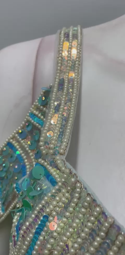 Seafoam Teal Floral Jewel Lehenga Set