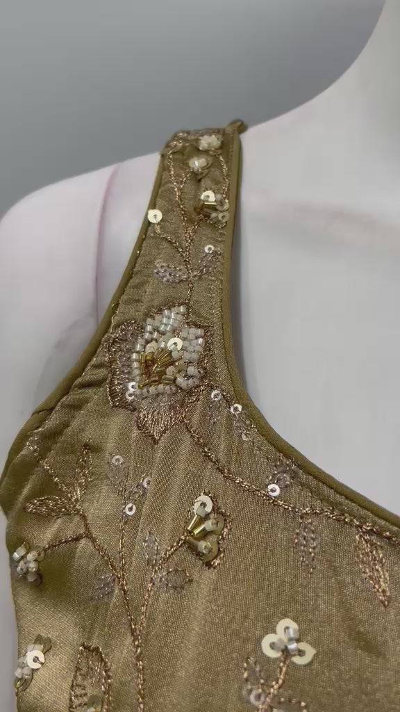 Olive Gold Embroidered Palazzo Set