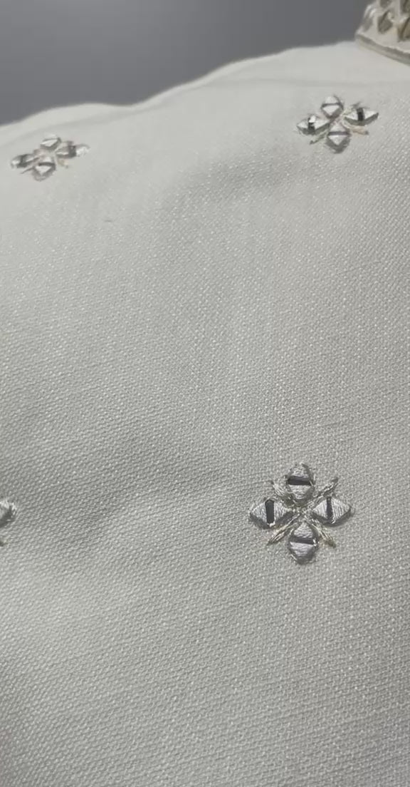 Pearl Ivory Silver Mirror Work Nehru Jacket Kurta Set