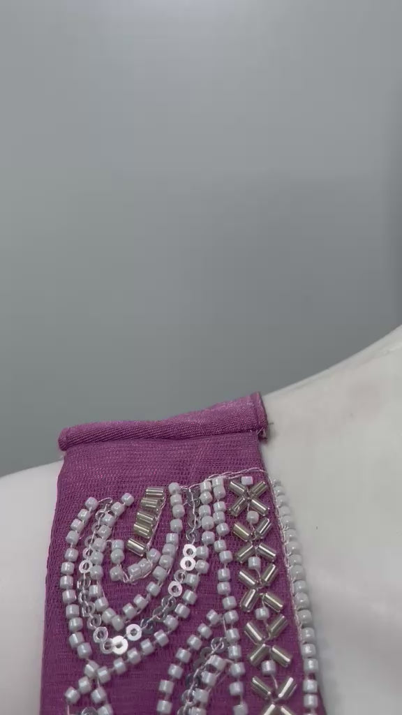 Mauve Silver Peacock Embroidered Draped Saree Set