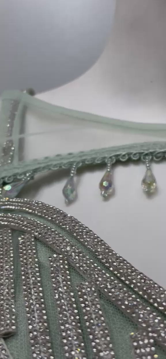 Mint Pearl Draped Cape Lehenga Set