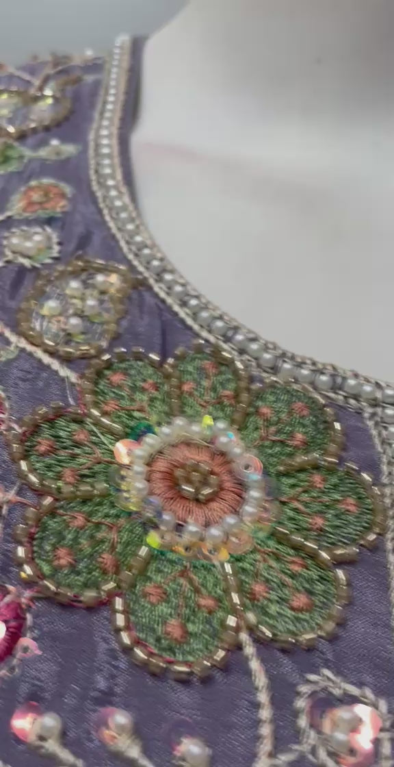 Smoky Lilac Floral Embroidered Festive Ensemble