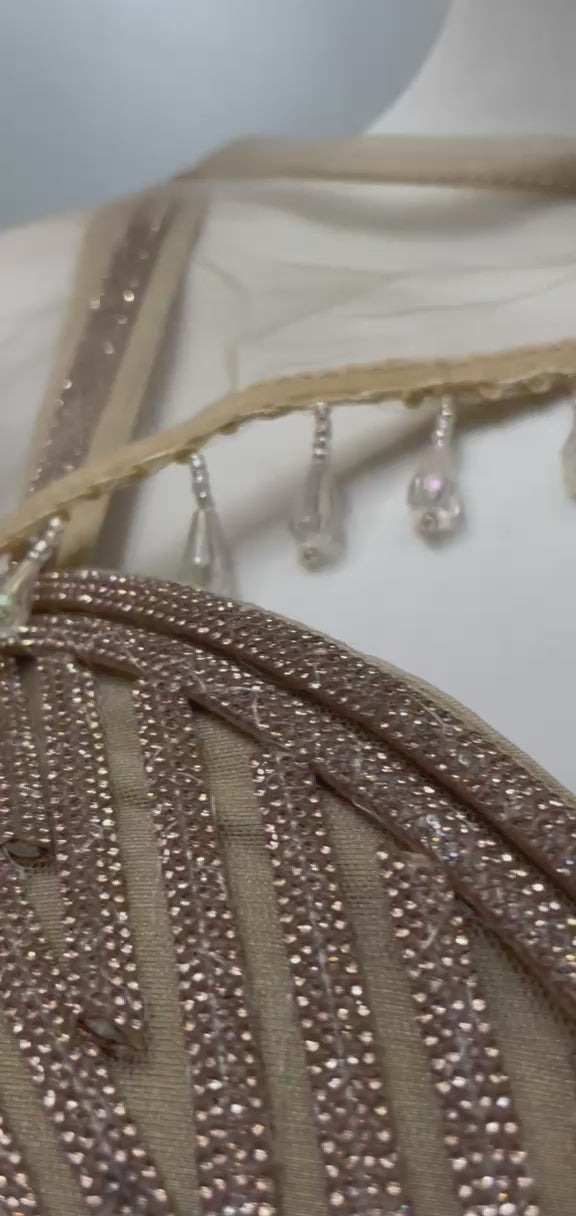 Champagne Pearl Draped Cape Lehenga Set