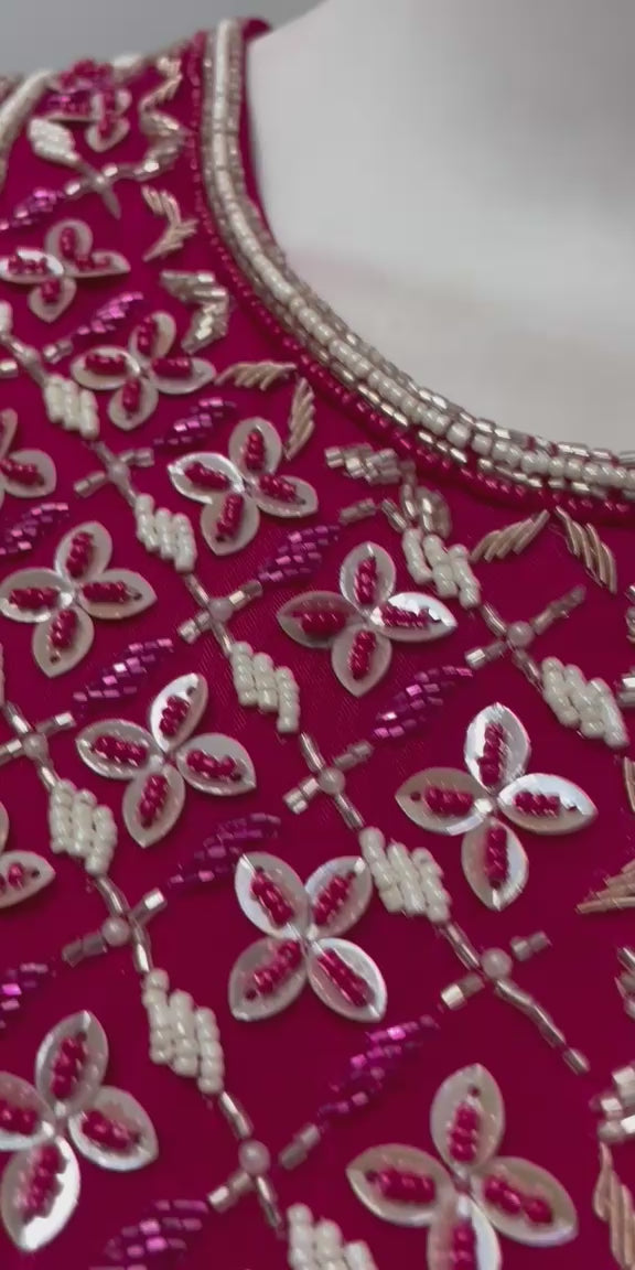 Rani Pink Silver Embroidered Dhoti Set