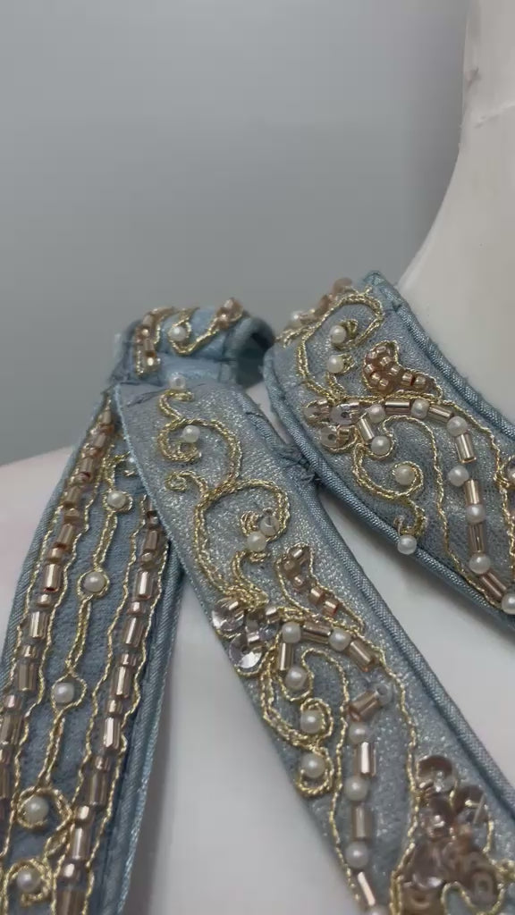 Ice Blue Gold Corset Mermaid Lehenga Set