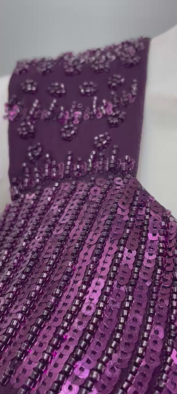 Plum Mirror Draped Saree Set
