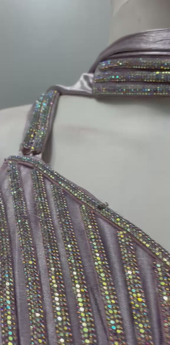 Pearl Lilac Crystal Draped Saree Set